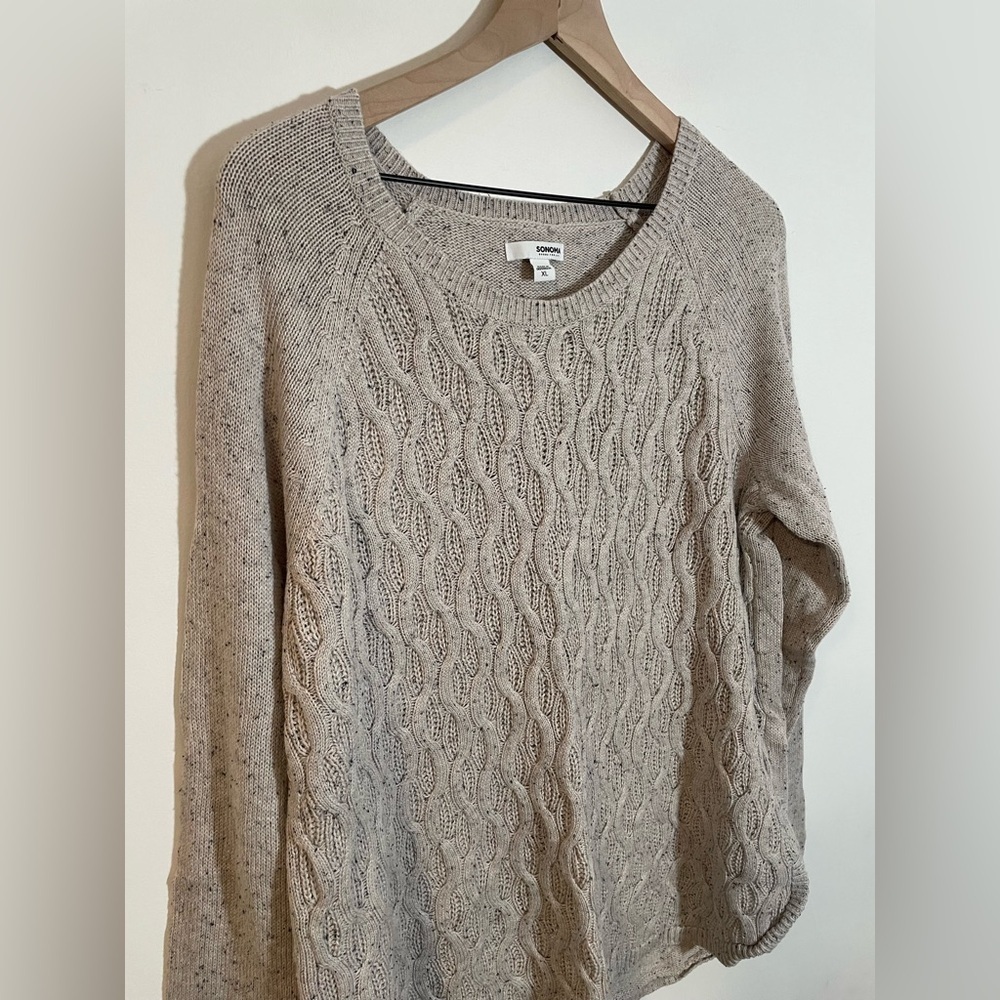Sonoma Oversized Cable Knit Crew Neck Sweater Oatmeal Color W/ Speckles Size XL - Picture 3 of 9